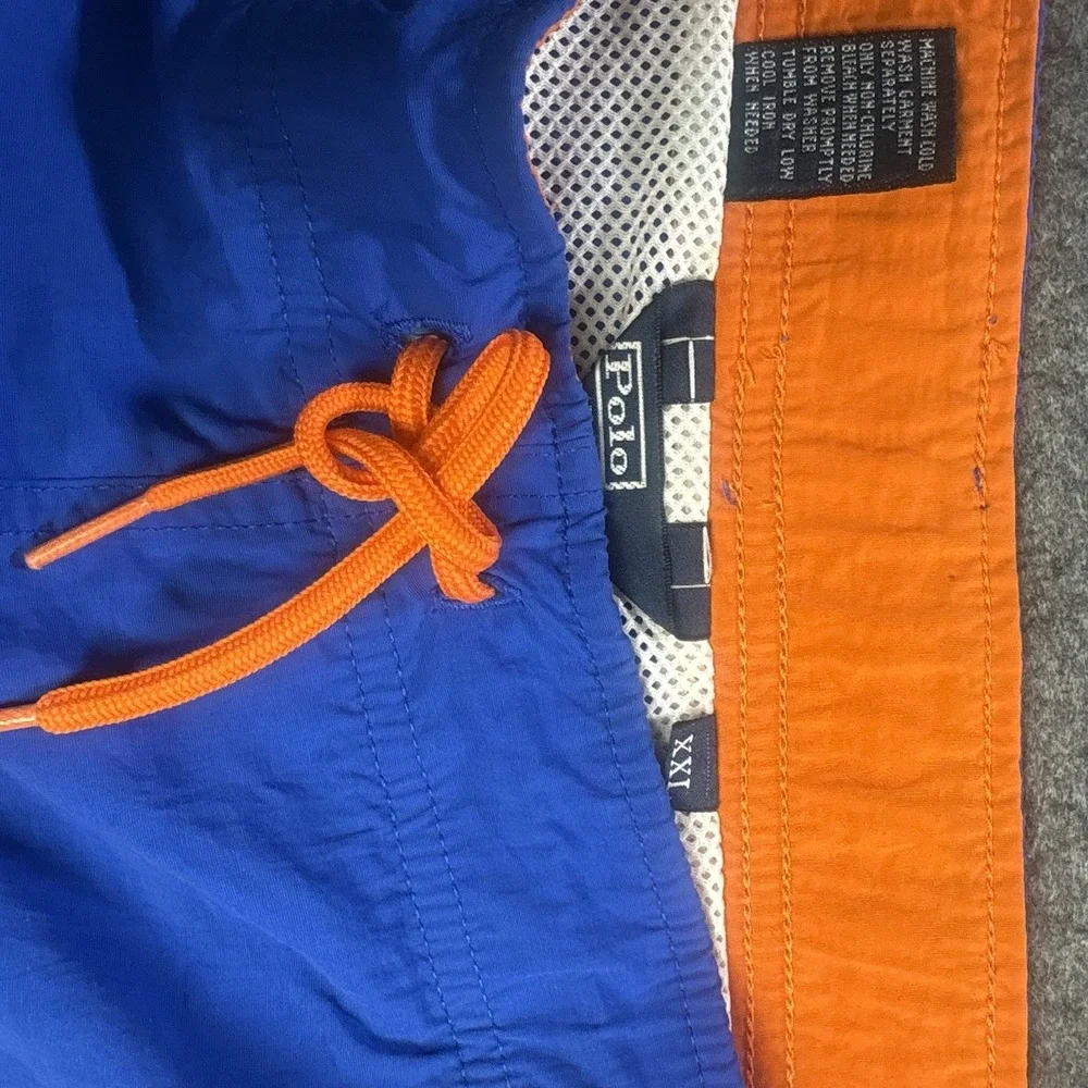Y2K Polo Ralph Lauren Blue Orange Swim Trunks Board‎ Shorts Men's XXL.  A10